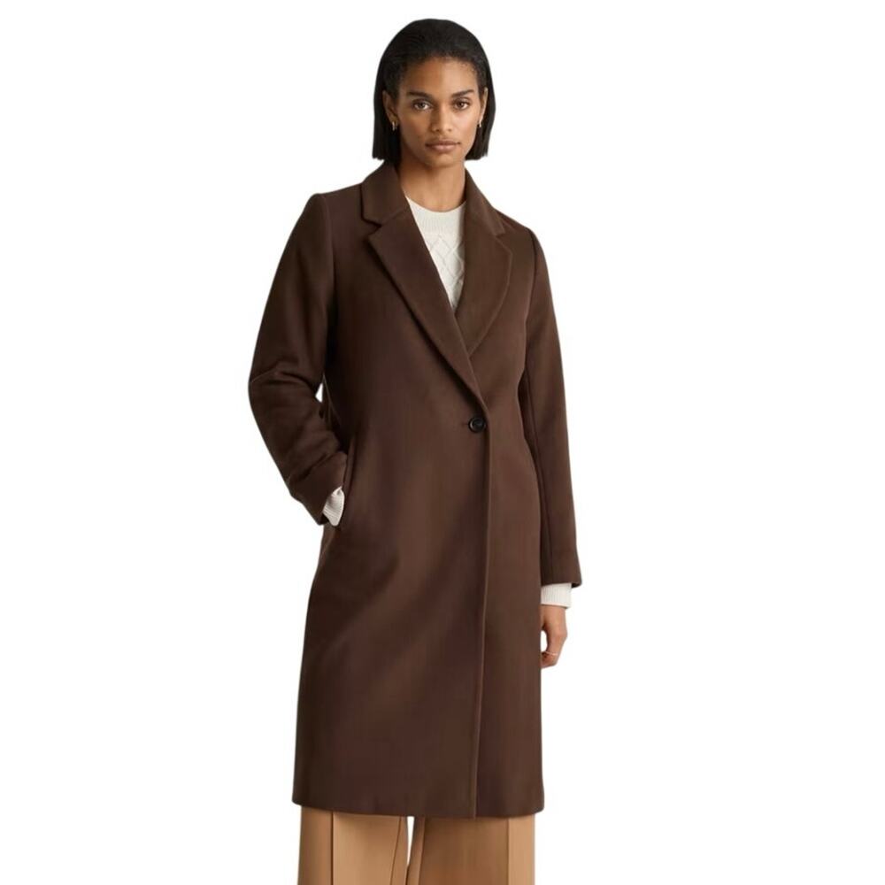 New Quince XS Italian Classic Single Breasted Wool Coat Dark Chocolate Brown